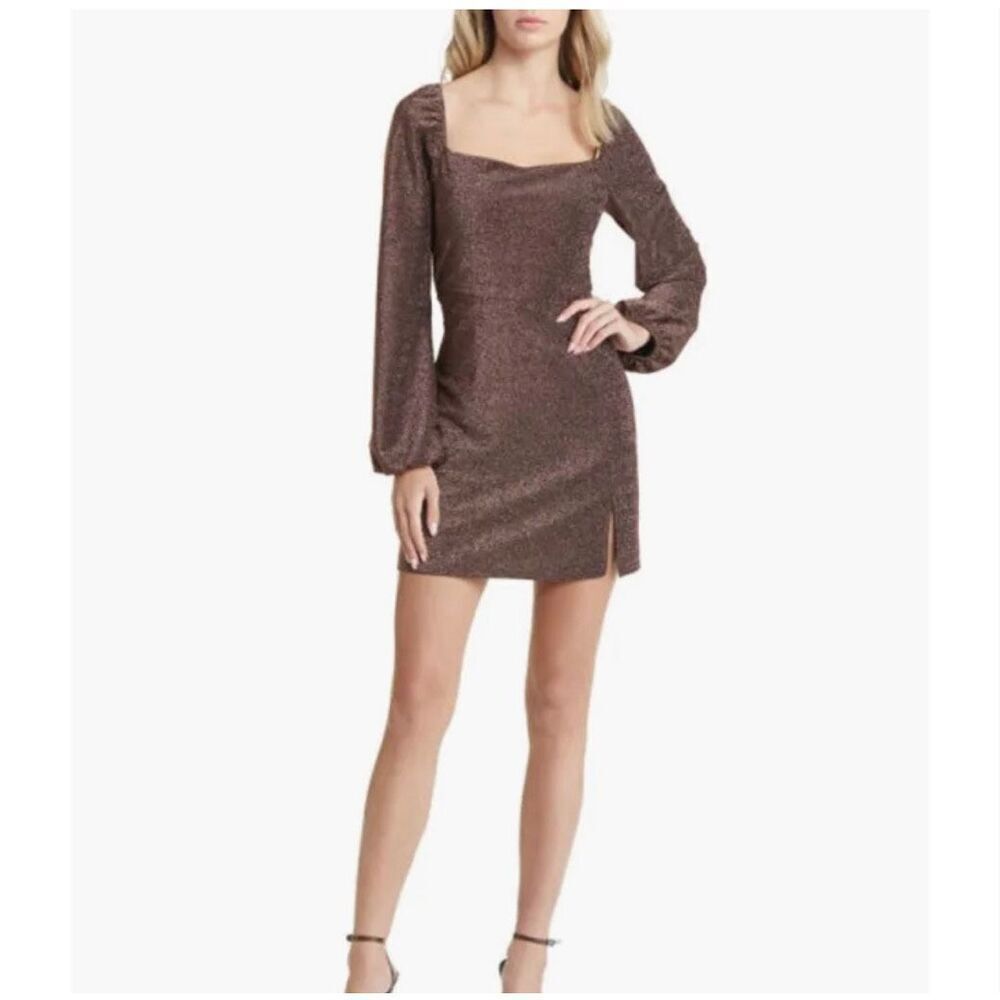 All in Favor Metallic Long Sleeve Minidress in Gold Black size XL NWT